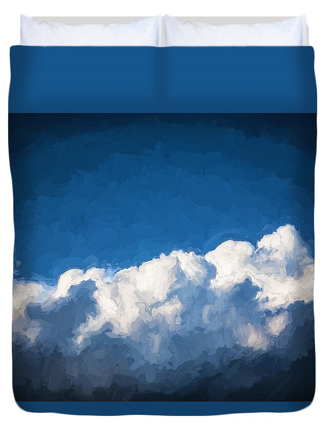 Clouds Duvet Cover featuring the photograph Clouds Stratocumulus Blue Sky Painted BW 3 by Rich Franco