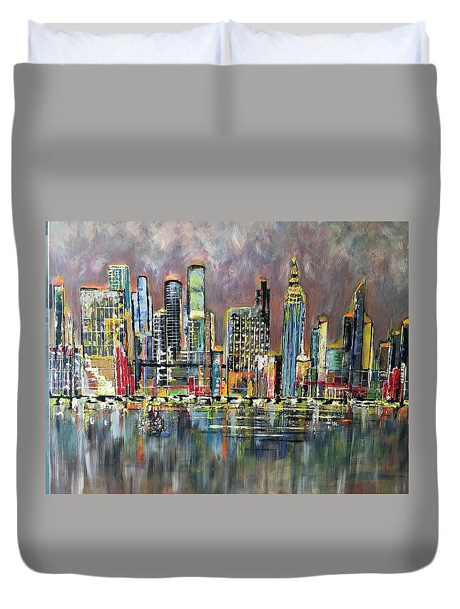 Original Painting Duvet Cover featuring the painting Cloudy day by Maria Karlosak