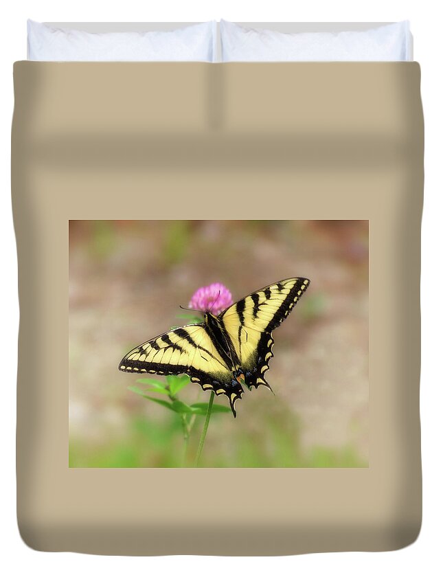 Swallowtail Butterfly Duvet Cover featuring the photograph Clover and Swallowtail - Butterfly by MTBobbins Photography