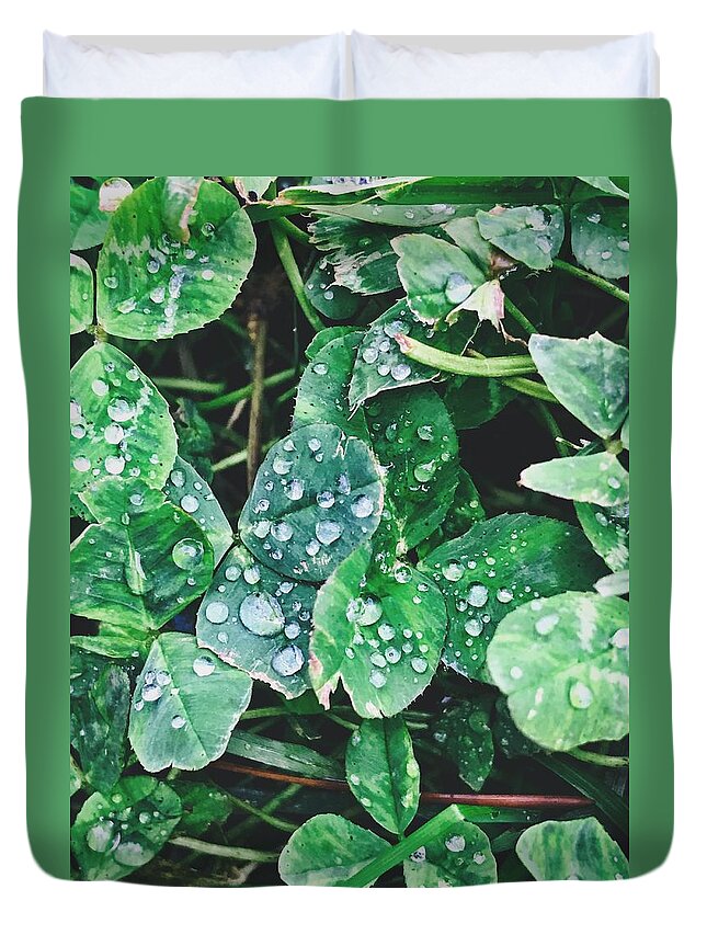 Clover Duvet Cover featuring the photograph Clover Drops by Brad Hodges
