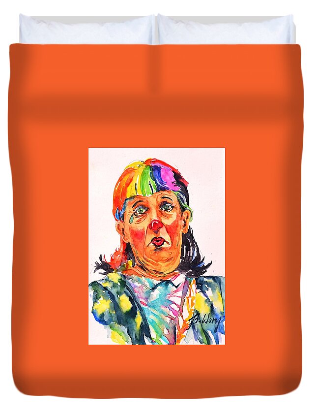 Clown Duvet Cover featuring the painting Clown Series Oh No by Betty M M Wong