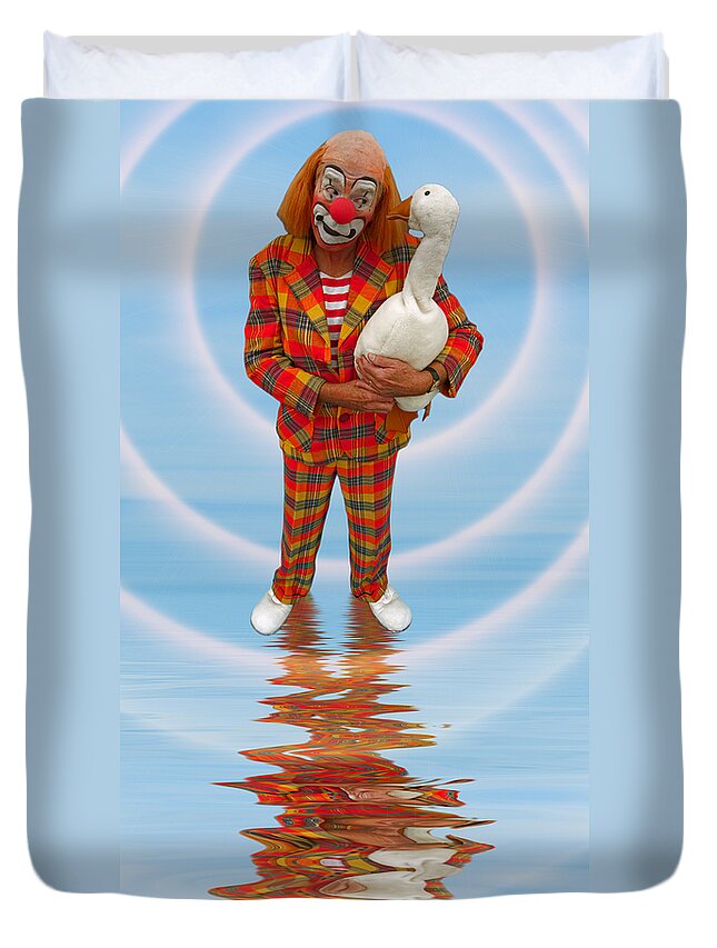 Clown Duvet Cover featuring the photograph Clown with Goose A173318 2x1 by Rolf Bertram