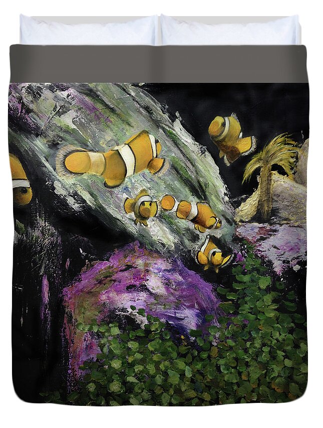 Clownfish Duvet Cover featuring the painting Clownfish by Elisenda Vila