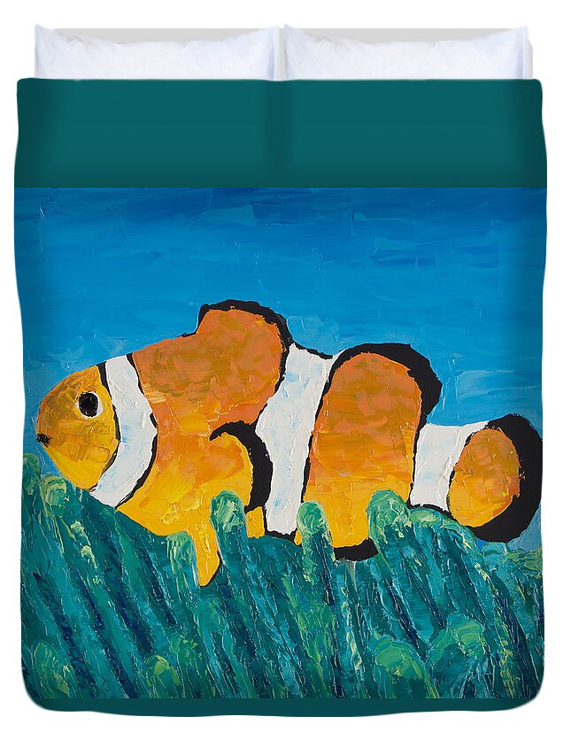 Fish Duvet Cover featuring the painting Clownfish by Nick Ferszt