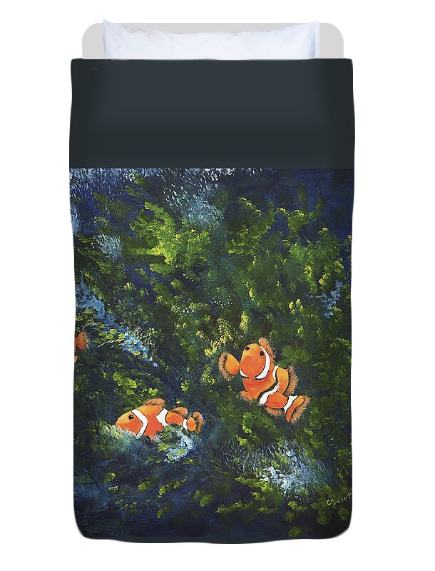 Clown Fish Duvet Cover featuring the painting Clowning Around by Carol Sweetwood