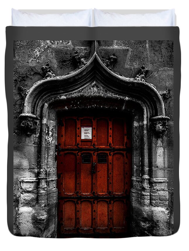 Paris Duvet Cover featuring the photograph Cluny Door by Pamela Newcomb