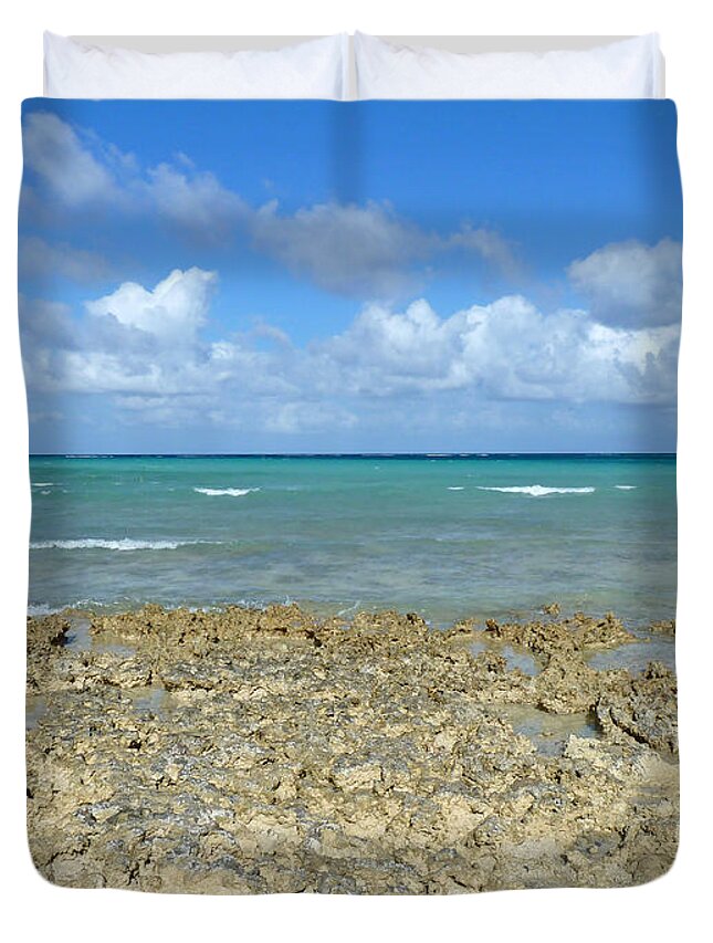 Photography Duvet Cover featuring the photograph Coast Sea and Sky by Francesca Mackenney