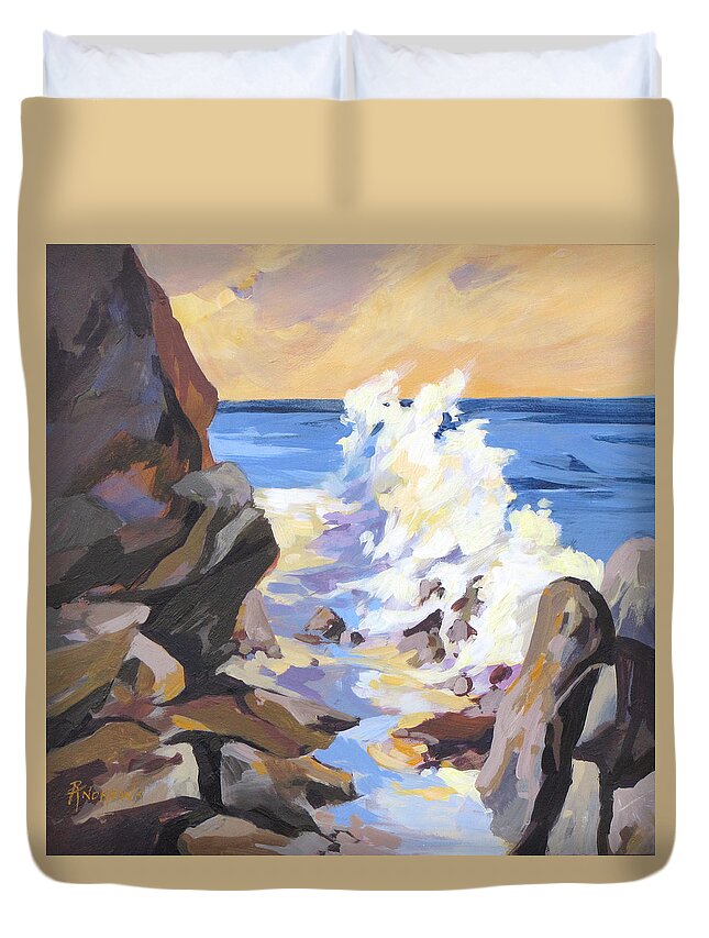 Seascape Duvet Cover featuring the painting Coastal Edge by Rae Andrews