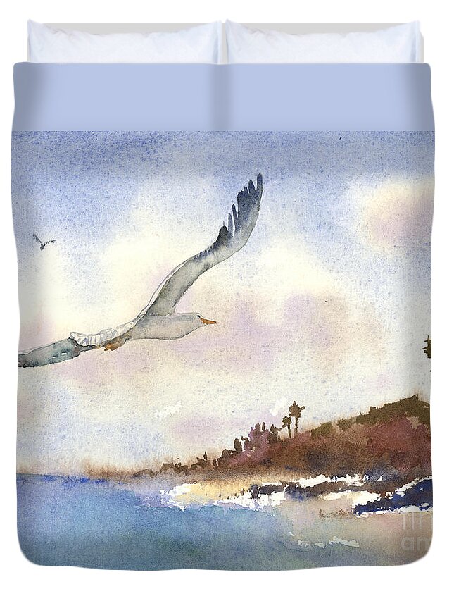 Seagull Duvet Cover featuring the painting Coastal Flight by Amy Kirkpatrick