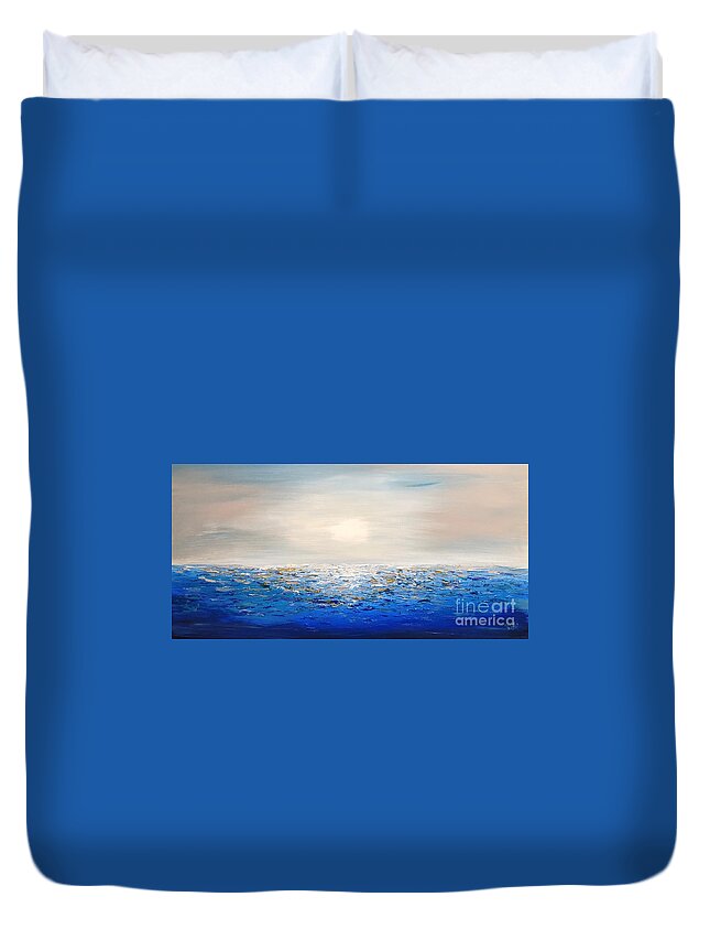 White Painting Duvet Cover featuring the painting Coastal_3 by Preethi Mathialagan