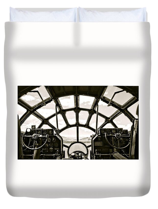 B-29 Duvet Cover featuring the photograph Cockpit View of B-29 Bomber Airplane by Amy McDaniel