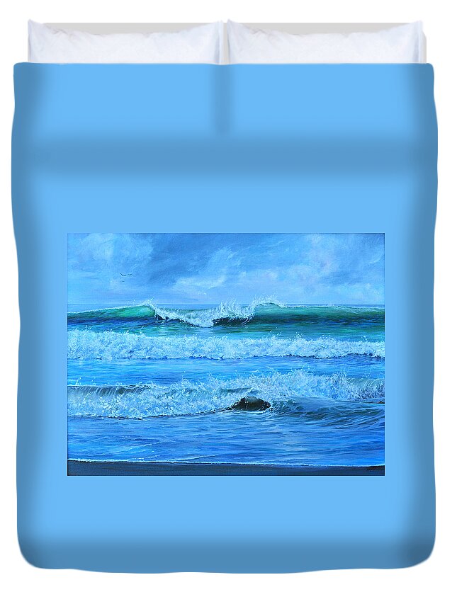 Florida Duvet Cover featuring the painting Cocoa Beach Surf by AnnaJo Vahle