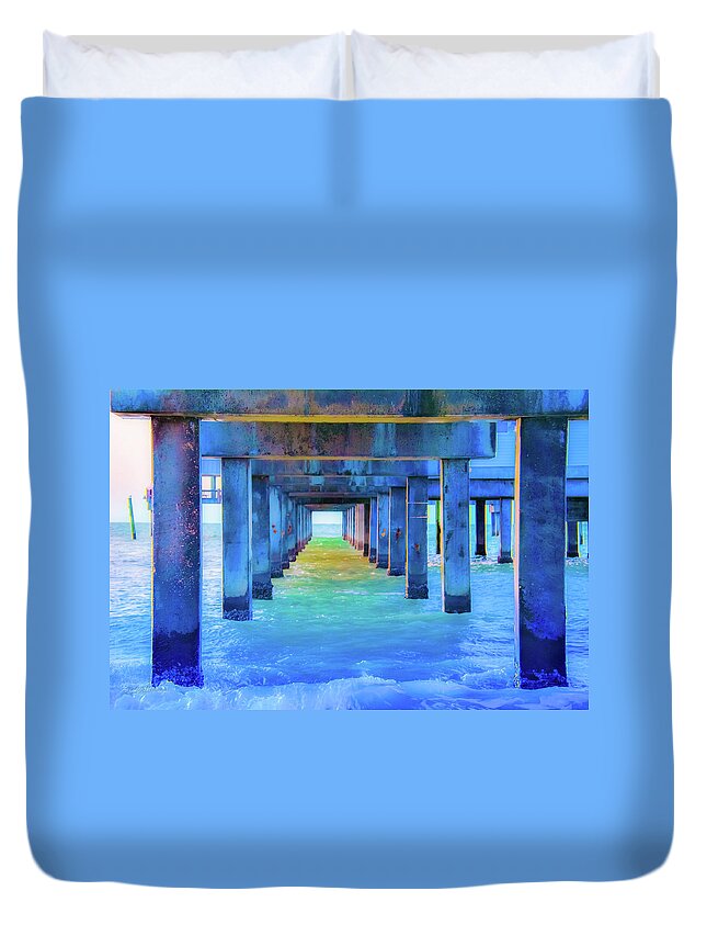 Pier Duvet Cover featuring the photograph Cocoa Pier by Pamela Williams