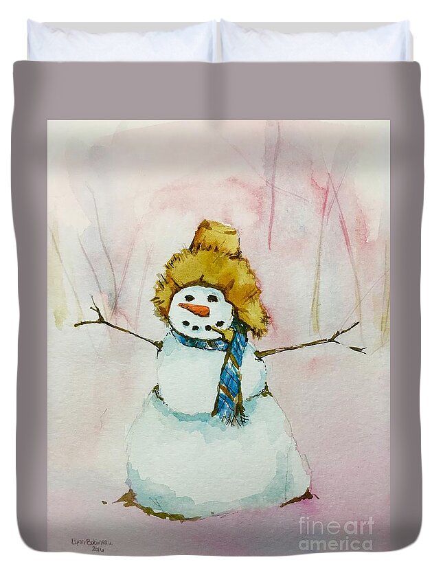 Snow Duvet Cover featuring the painting Cody's First Frosty by Lynn Babineau