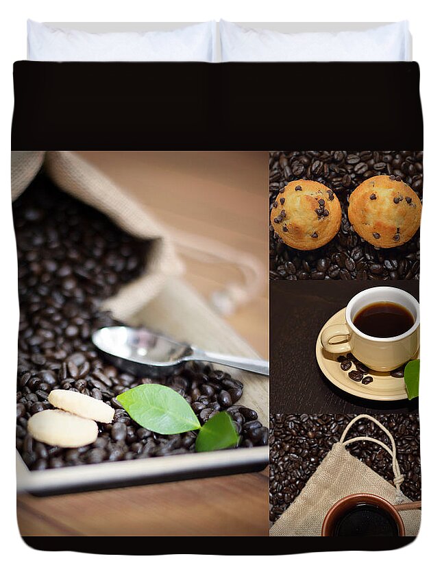 Almonds Duvet Cover featuring the photograph Coffee Collage Photo by Serena King