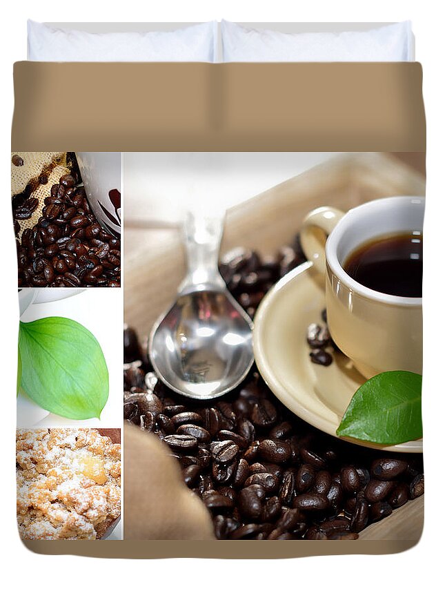 Almonds Duvet Cover featuring the photograph Coffee Collage by Serena King