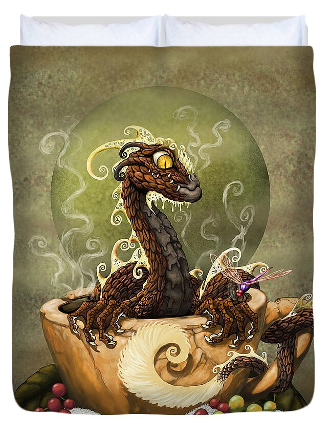 Dragon Duvet Cover featuring the digital art Coffee Dragon by Stanley Morrison