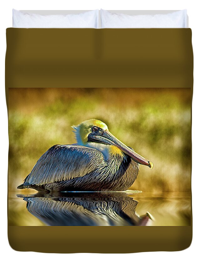 Pelican Duvet Cover featuring the photograph Cold Brown Pelican by Bill Barber