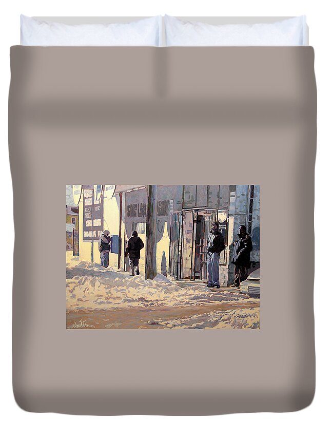 A Trip In The Inner City Series Duvet Cover featuring the painting Cold Colors by David Buttram