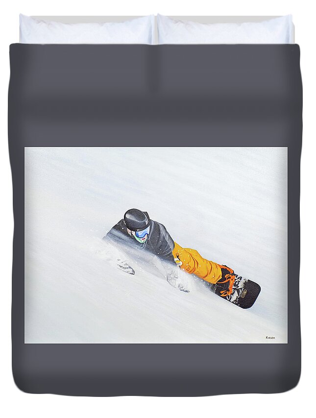 Snowboard Duvet Cover featuring the painting Cold Smoke by Kenneth M Kirsch