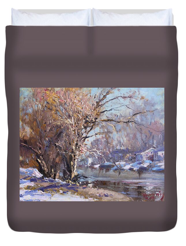 Spring Duvet Cover featuring the painting Cold Spring in LaSalle by Ylli Haruni