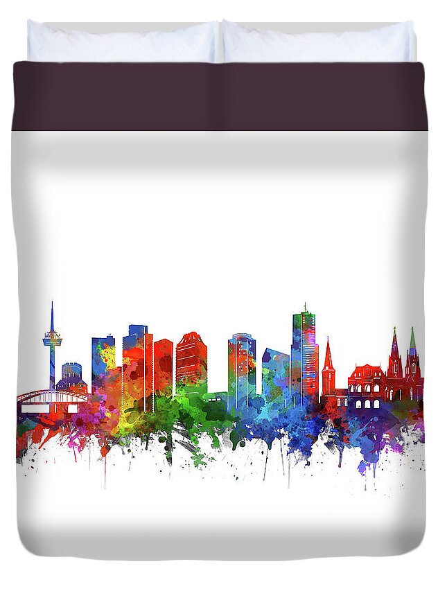 Cologne Duvet Cover featuring the digital art Cologne City Skyline Watercolor 2 by Bekim M