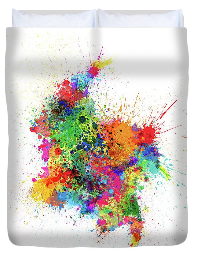 Colombia Map Duvet Cover featuring the digital art Colombia Paint Splashes Map by Michael Tompsett
