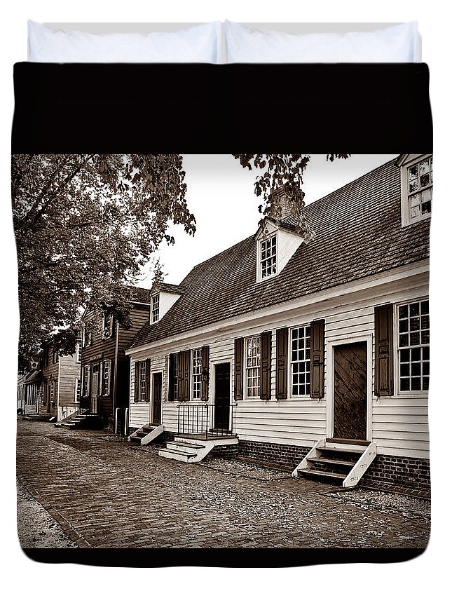 Buildings Duvet Cover featuring the photograph Colonial Times - Sepia by Christopher Holmes