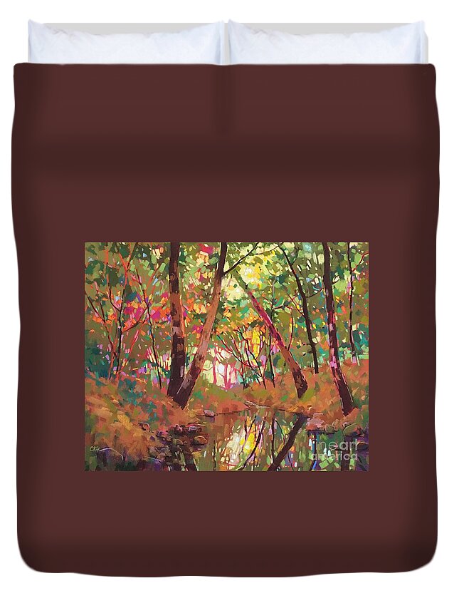Forest Duvet Cover featuring the painting Color of forest by Celine K Yong