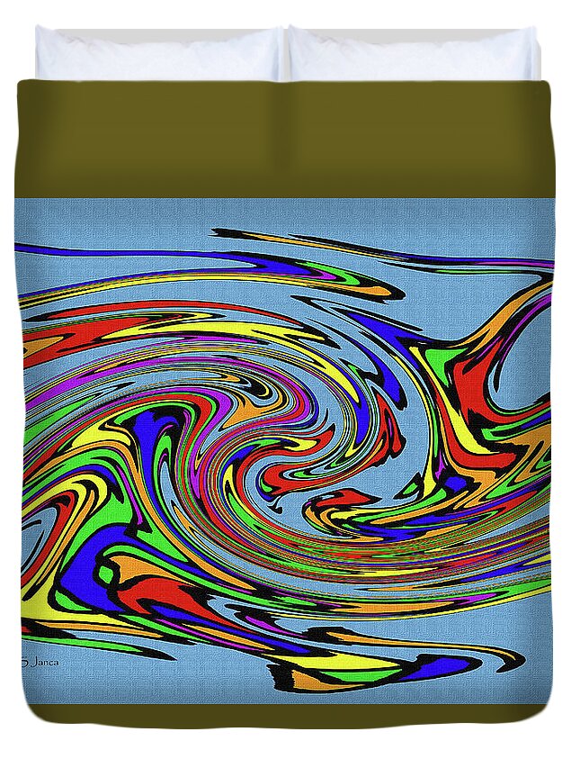 Color String Drawing Abstract #8 Duvet Cover featuring the digital art Color String Drawing Abstract #8 by Tom Janca