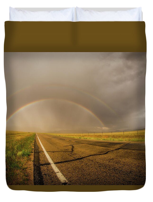 American West Duvet Cover featuring the photograph Colorado Double Rainbow by Chris Bordeleau