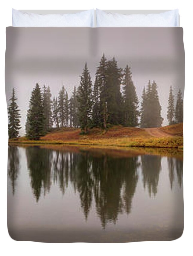 Lenaowens Duvet Cover featuring the digital art Colorado Fall Colors Panorama by Lena Owens - OLena Art Vibrant Palette Knife and Graphic Design