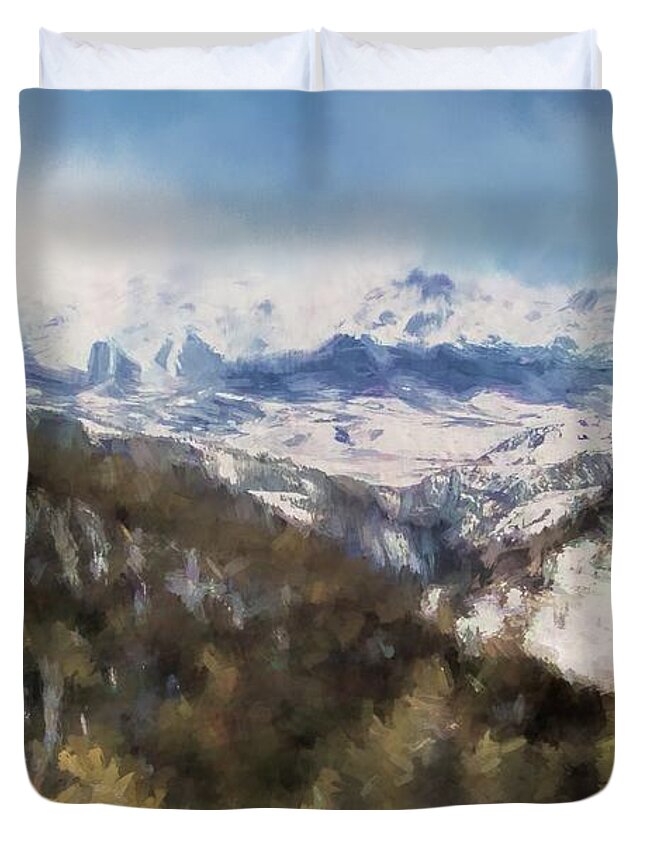Jai Johnson Duvet Cover featuring the painting Colorado Mountains 4 Landscape Art by Jai Johnson by Jai Johnson