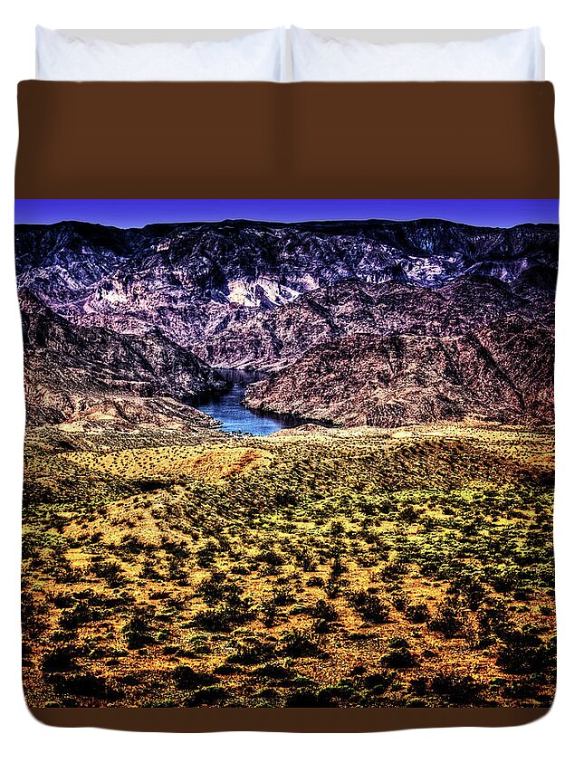Colorado River Duvet Cover featuring the photograph Colorado River Downriver of Hoover Dam by Roger Passman