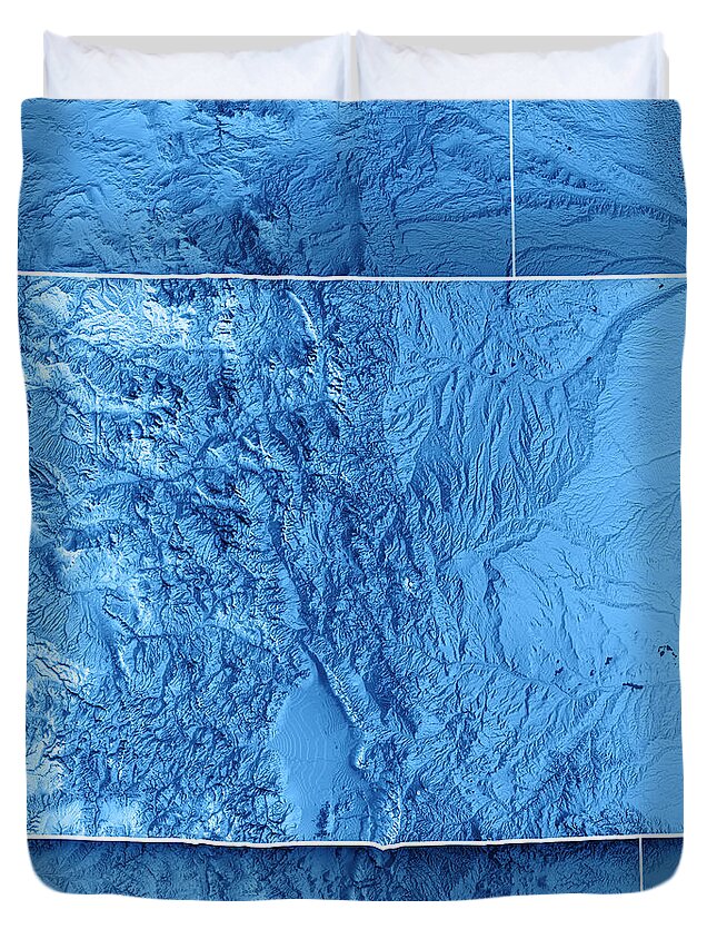 Colorado Duvet Cover featuring the digital art Colorado State USA 3D Render Topographic Map Blue Border by Frank Ramspott