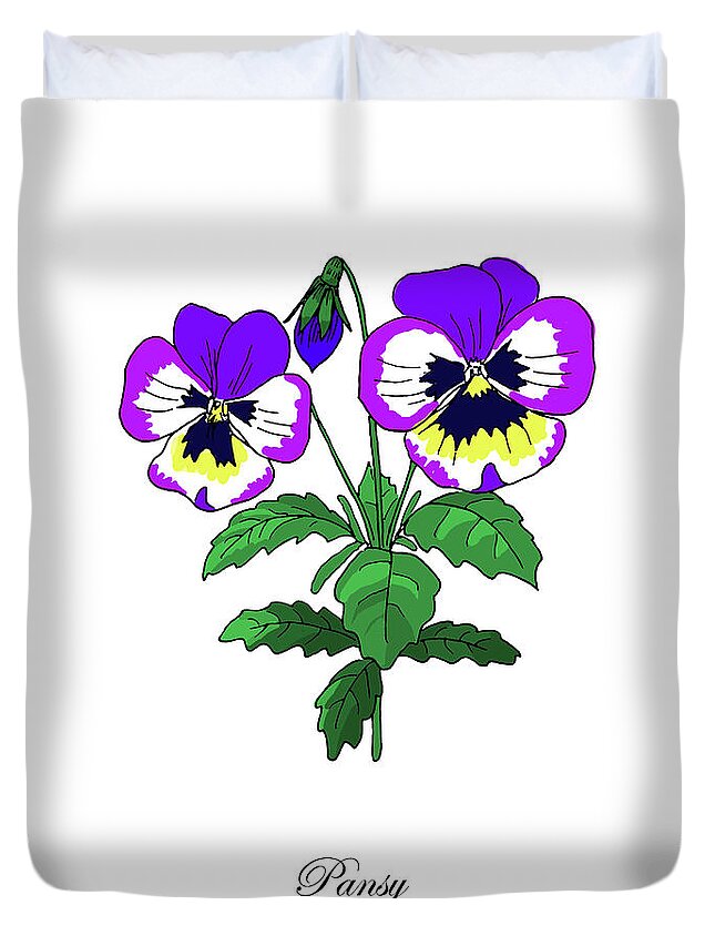 Pansy Duvet Cover featuring the mixed media Colored Pansy. Botanical by Masha Batkova