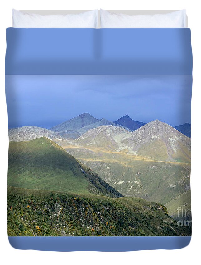 Mountain Duvet Cover featuring the photograph Colored peaks of the Caucasus by Arik Baltinester