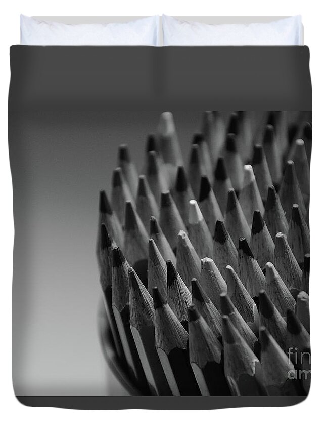 Pencil Duvet Cover featuring the photograph Colored Pencils - Black and White by Adrian De Leon Art and Photography