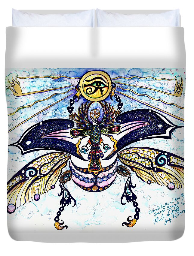 Scarab Duvet Cover featuring the painting Colored Sacred Scarab in digital gold by Melinda Dare Benfield