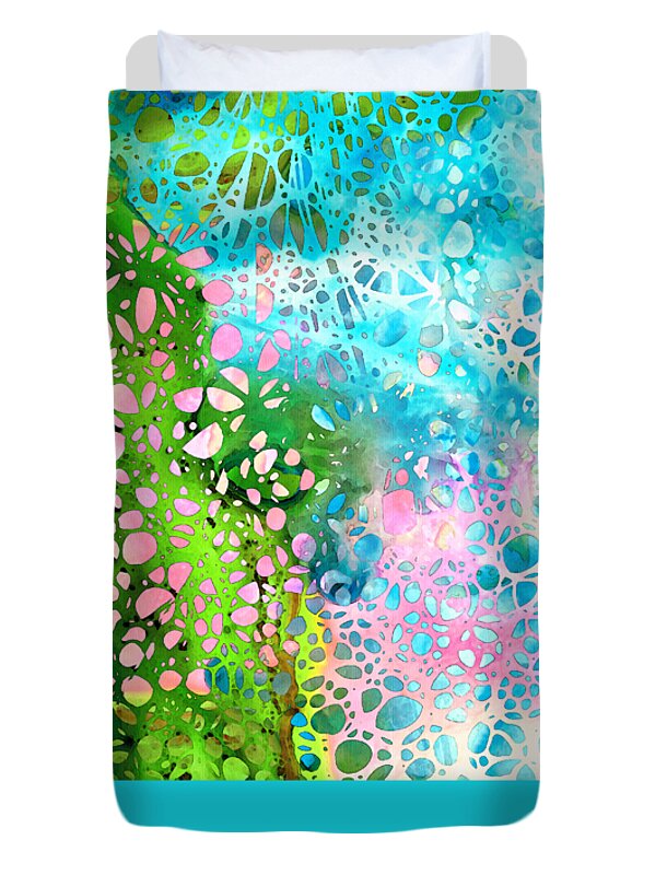 Abstract Duvet Cover featuring the painting Colorful Art - Enchanting Spring - Sharon Cummings by Sharon Cummings