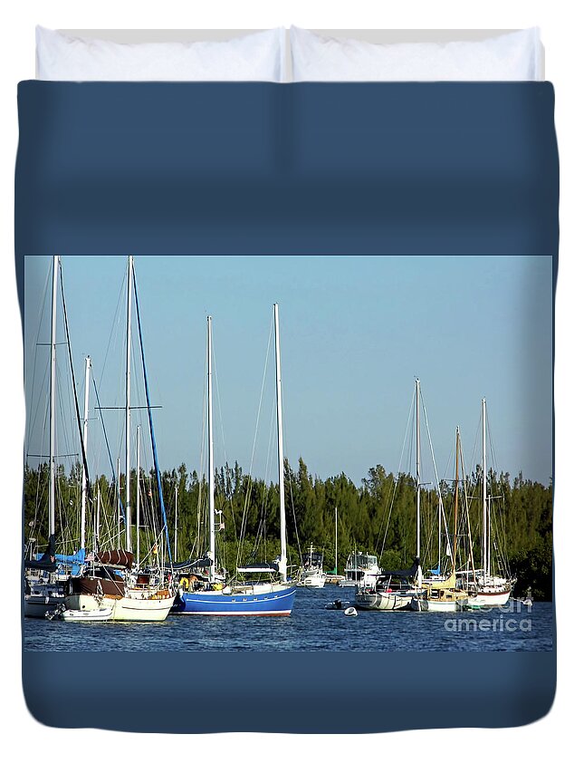 Dock Duvet Cover featuring the photograph Colorful Boats In The Indian River Lagoon by D Hackett