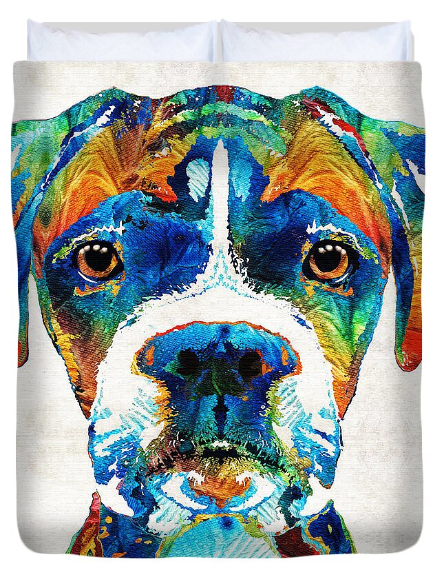 Boxer Duvet Cover featuring the painting Colorful Boxer Dog Art By Sharon Cummings by Sharon Cummings