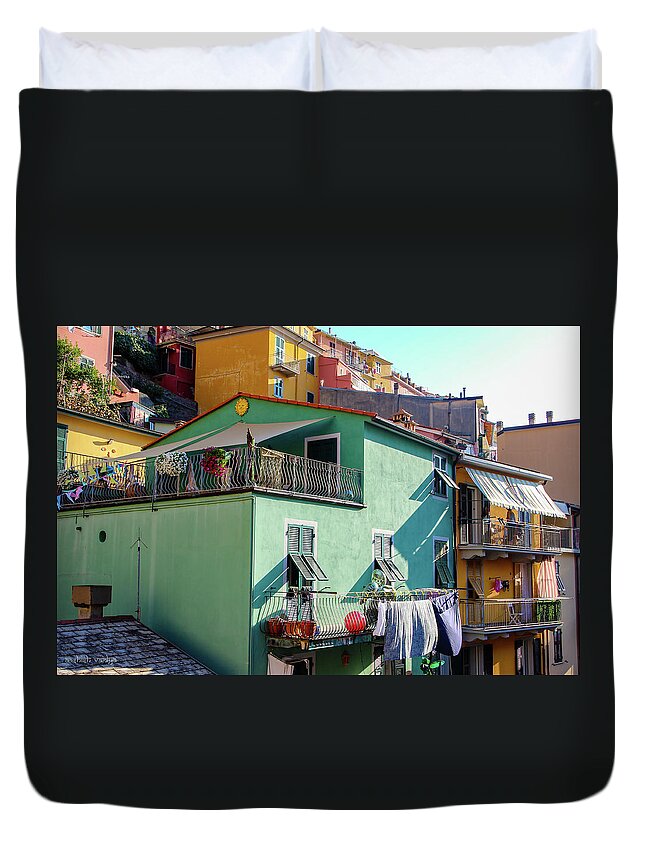 Manarola Duvet Cover featuring the photograph Colorful Buildings of Manarola, Italy by Aashish Vaidya