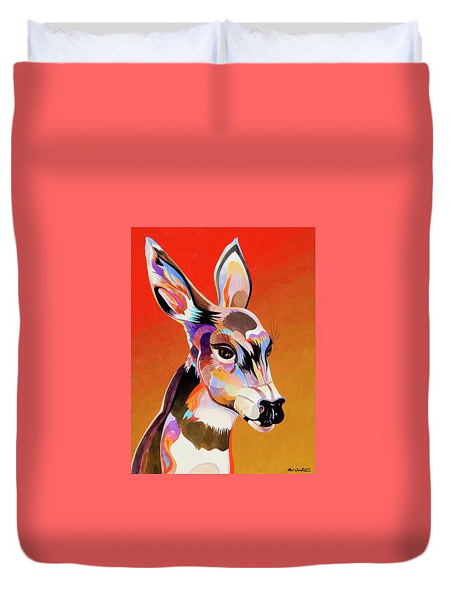 Animal Art Duvet Cover featuring the painting Colorful Doe by Bob Coonts