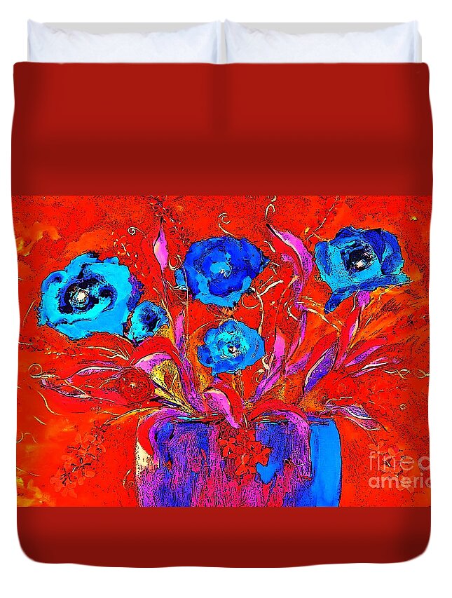 Pop Duvet Cover featuring the digital art Colorful Floral Pop by Lisa Kaiser