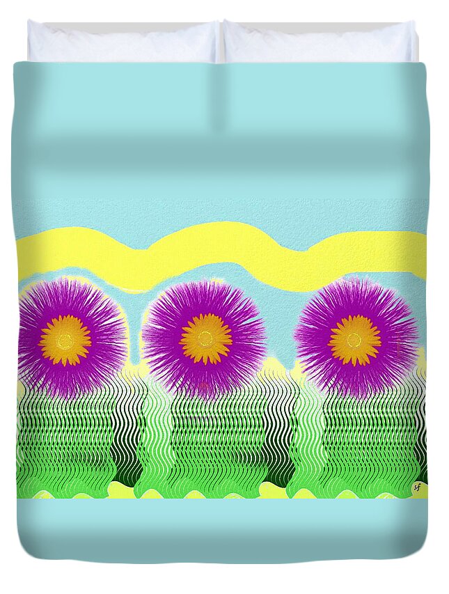 Fun Duvet Cover featuring the digital art Colorful Flower Pop Art by Shelli Fitzpatrick
