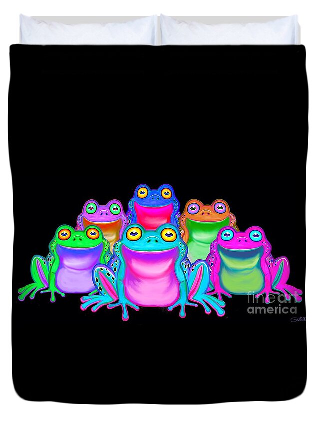 Frog Duvet Cover featuring the painting Colorful Froggies by Nick Gustafson