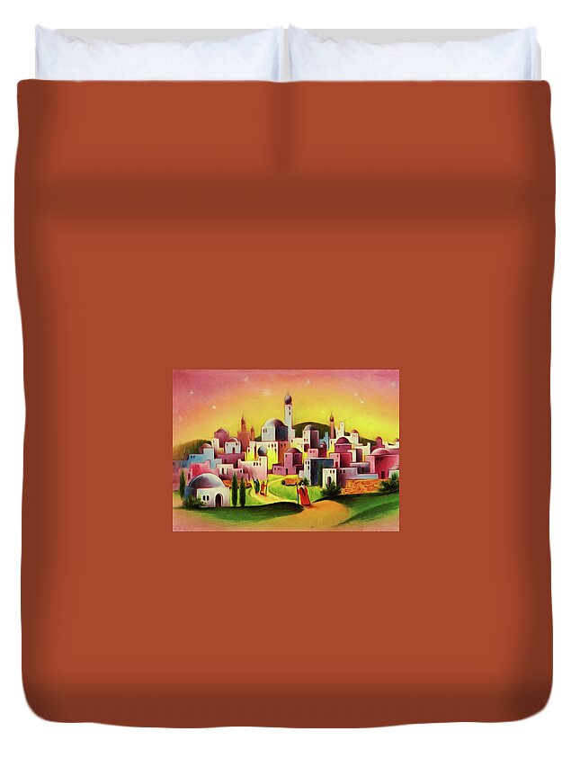 Colorful Houses Duvet Cover featuring the painting Colorful Houses by Munir Alawi