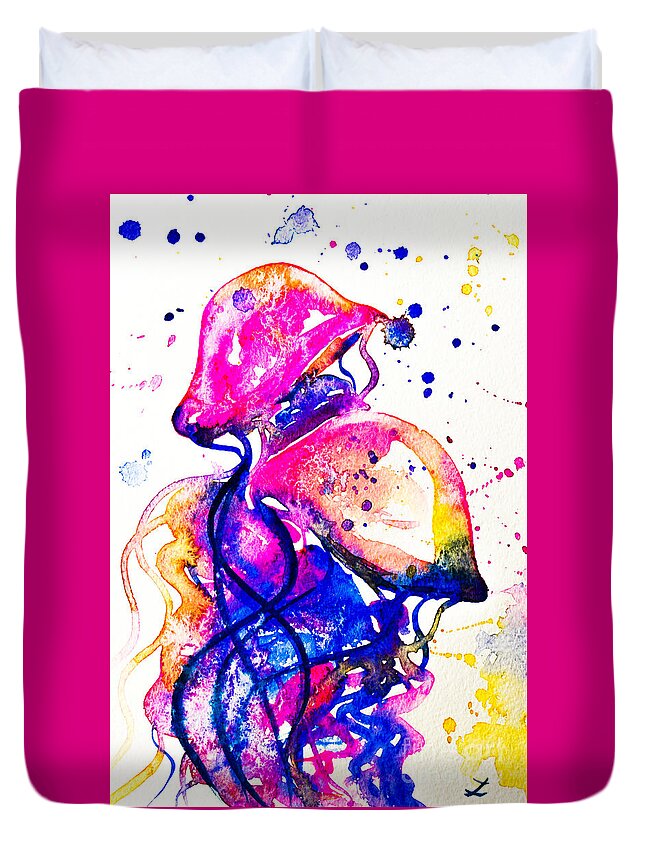Jellyfish Duvet Cover featuring the painting Colorful Jellyfish by Zaira Dzhaubaeva