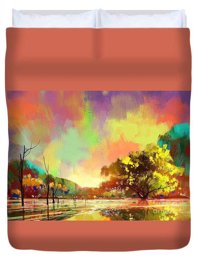 Painting Duvet Cover featuring the painting Colorful Natural by Tithi Luadthong